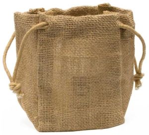 Natural Plain Drawstring Jute Pouch Bag - KDB - 008