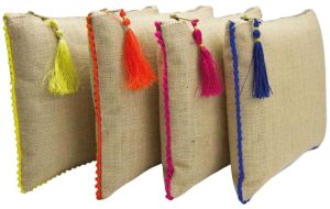 Tassel Jute Cotton Gift Pouch Zipper Closure - KJP - 012