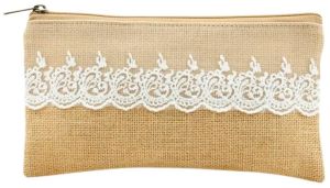 White Lace Jute Personal Care Pouch - KJP - 009