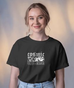 Soft Fabric Cosmic Flow Oversized Tee, Color : Black for Everyday Wear