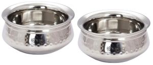Indian Art Villa Stainless Steel Single Side Hammered Design Handi Bowl