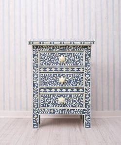 Bone Inlay 3 Drawers Bedside Table