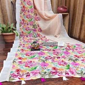 Floral Design Cotton Printed Saree