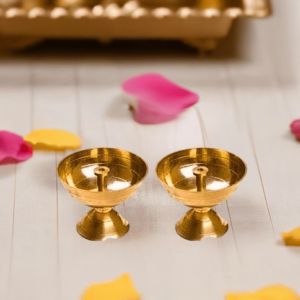 Brass Table Diya Set of 2 Height 1.6 Inch