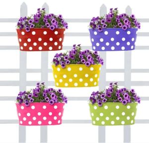 Oval Balcony Railing Garden Dotted Flower Pots