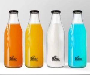 Glass Bottle with Extra Caps, 1 Litre, Pack OF 4, Clear