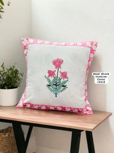 Floral Block Print Cotton Cushion Cover