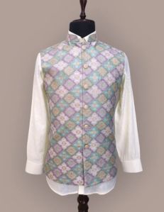 Brocade Pista Nehru Jacket For Men