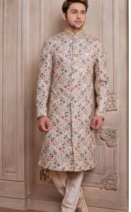 Mens Cream Base Multi Thread Worked Sherwani