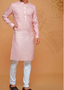 Mens Pastel Pink Cotton Kurta Set