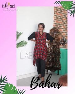 Women Red Black Check High Low Co Ord Set