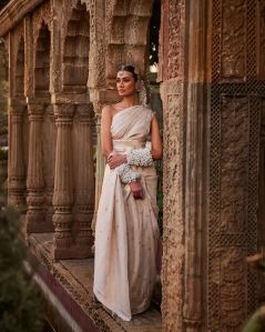 Beige Tussar Georgette Silk Saree