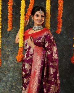Purple Woven Fancy Blended Banarasi Silk Saree