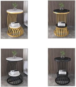 Polished Metal Round End Table, Color : Brown, Black, Gold