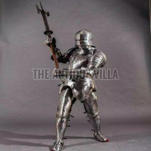 Polished Steel Medieval Armor Knight Suit, Color : Grey