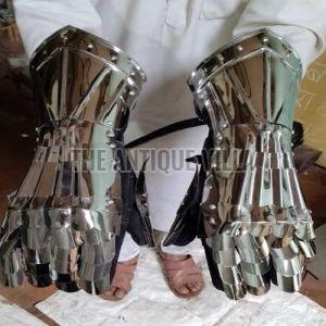 Polished Solid Steel Medieval Gauntlet Gloves, Color : Silver
