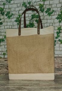 Jute Mix Canvas Bag with Leather Strap