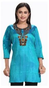 Ladies Sky Blue Silk Kurti