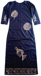 Ladies Navy Blue Cotton Mithila Painting Kurti
