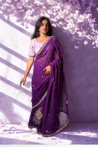 Deep Purple Marodi Saree With Lavender Blouse