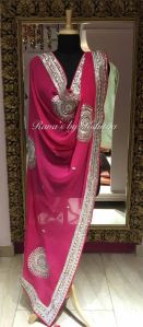 Pure Platinum Chiffon Dupatta In Bright Pink