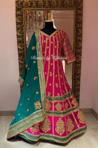 Regal Pink Gota Patti Anarkali With Grand Border &AMP;AMP; Green Dupatta