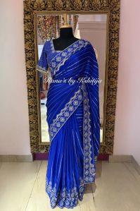Royal Blue Satin Georgette Embroidered Saree