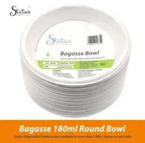 Status Round Bagasse Disposable Bowl 180 Ml 25 Pcs