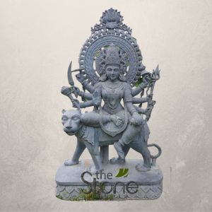 Black Stone Durga Maa Sitting Tiger Sword Statue
