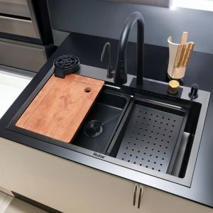 Multifunction Kitchen Sink Integrated Design with Cutting Board and Strainer