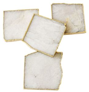 White Quartz Coaster with Gold Edges