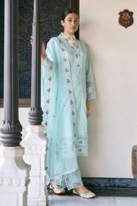 Aqua Cotton Chikankari Embroidery Women Kurta  Set