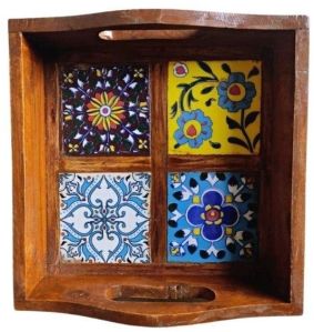 Wooden Tiles Serving Tray 5 8 X 8 Inches