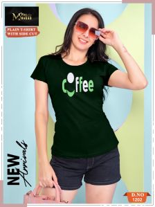 Black Printed Cotton Ladies T Shirt