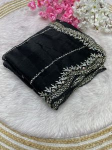 Black Embroidered Silk Saree