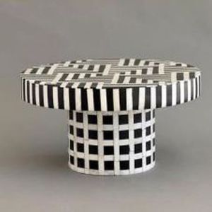 Black and White Geometric Pattern Bone Inlay Cake Stand