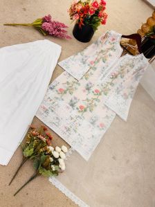 RST-024 Ladies Printed Organza Silk Suit Set