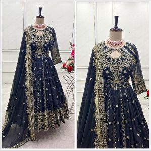 RST-017 Sequence Work Fox Georgette Gown with Pant Dupatta Set