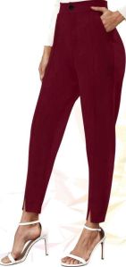 Ladies Maroon Knitting Fabric Trousers