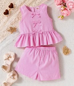 Check Girl Kids Cotton Short Top Set