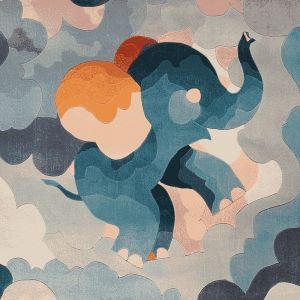 Whimsical Elephant in Clouds Hand Tufted Area Rug