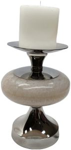 Elegant White Resin Orb Metal Pillar Candle Holder