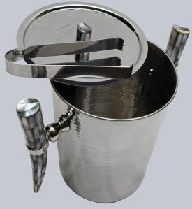 Luxury Hammered Metal Mother OF Pearl Ice Bucket Set