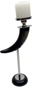 Unique Black Horn Polished Metal Tall Pillar Candle Holder