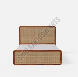 Rattan Cane Mango Wood Bed Modern for Home, Hotel