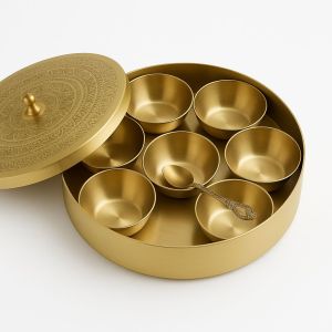 Metal Masala Box - 7 Container with Lid & Spoon