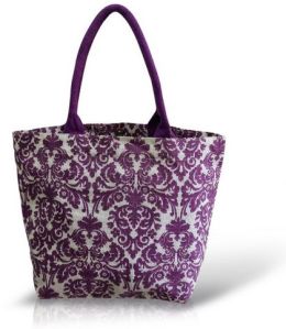 Ladies Jute Floral Purple Handbag