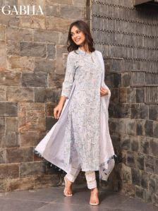 Cotton Embroidery Kurta Set with Dupatta