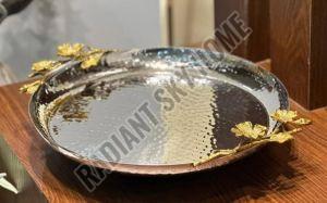 Polished Stainless Steel Round Tray, Color : Silver