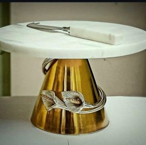 Marble Golden Leaf Ribbon Base Elegant Cake Stand
